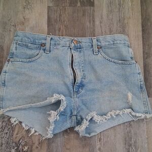 Casual Light Blue Frayed Denim Shorts